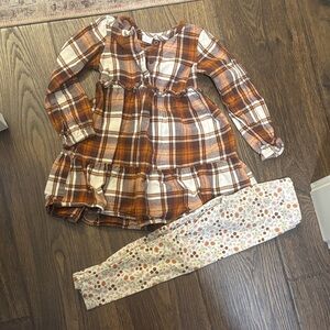 Plaid Dress and Floral Leggings Set